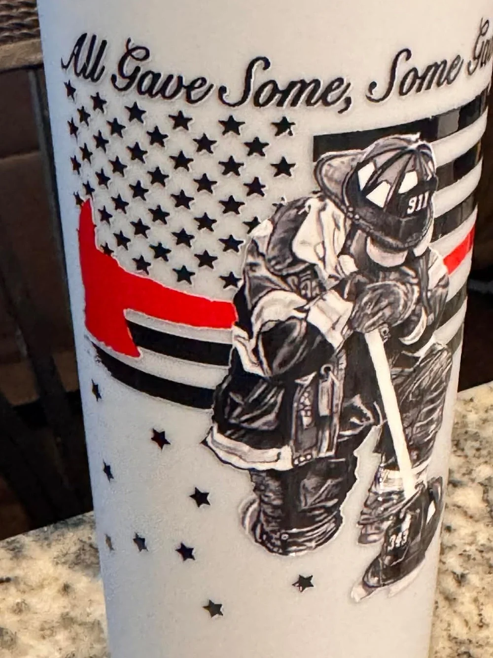 Firefighter Tribute Tumbler - White with Red & Black Accent NEW IN BOX